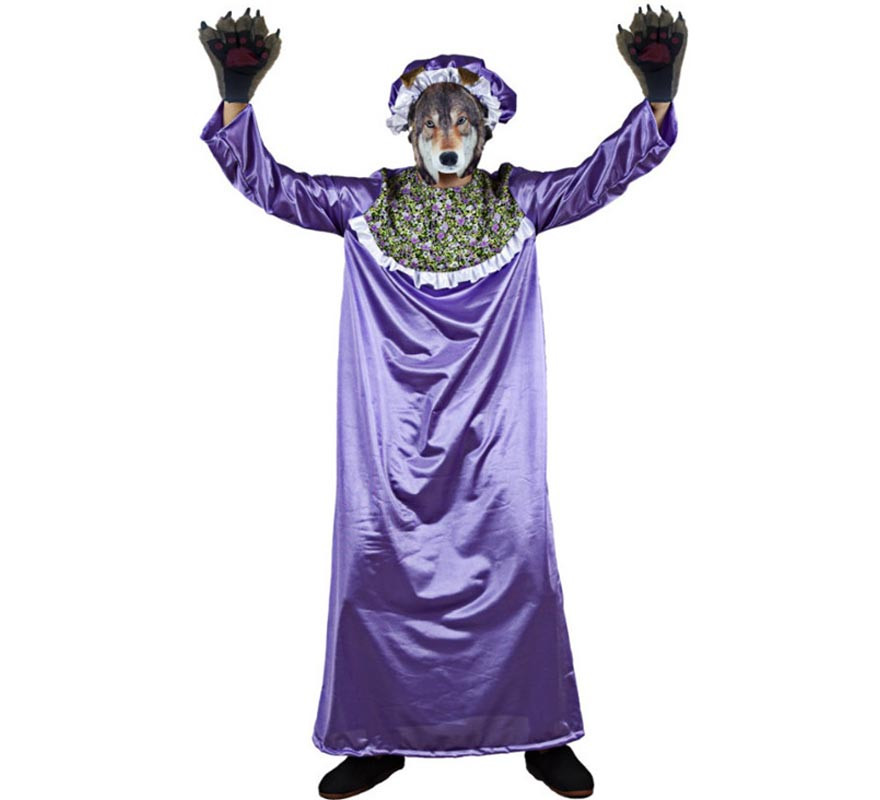 Men's Granny Wolf Costume in a Nightgown with Mask