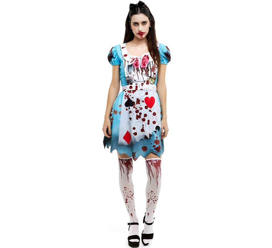 Women's classic blue dress zombie alice costume