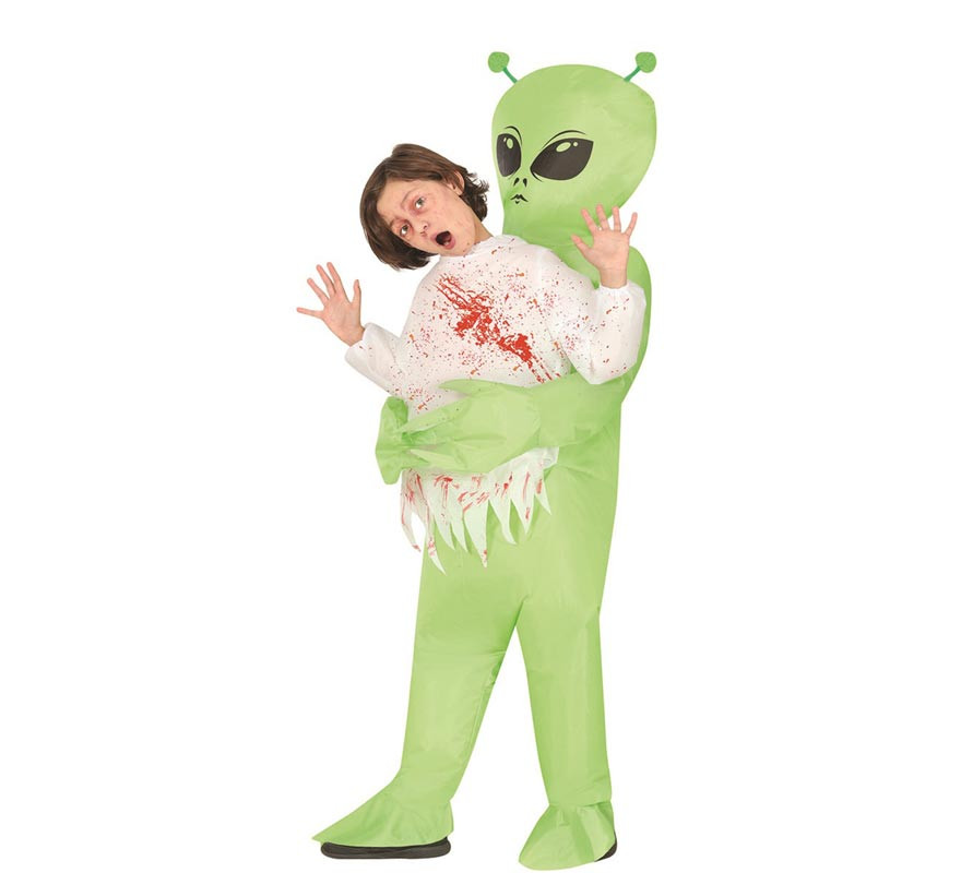 Inflatable or blow up green alien costume for kids