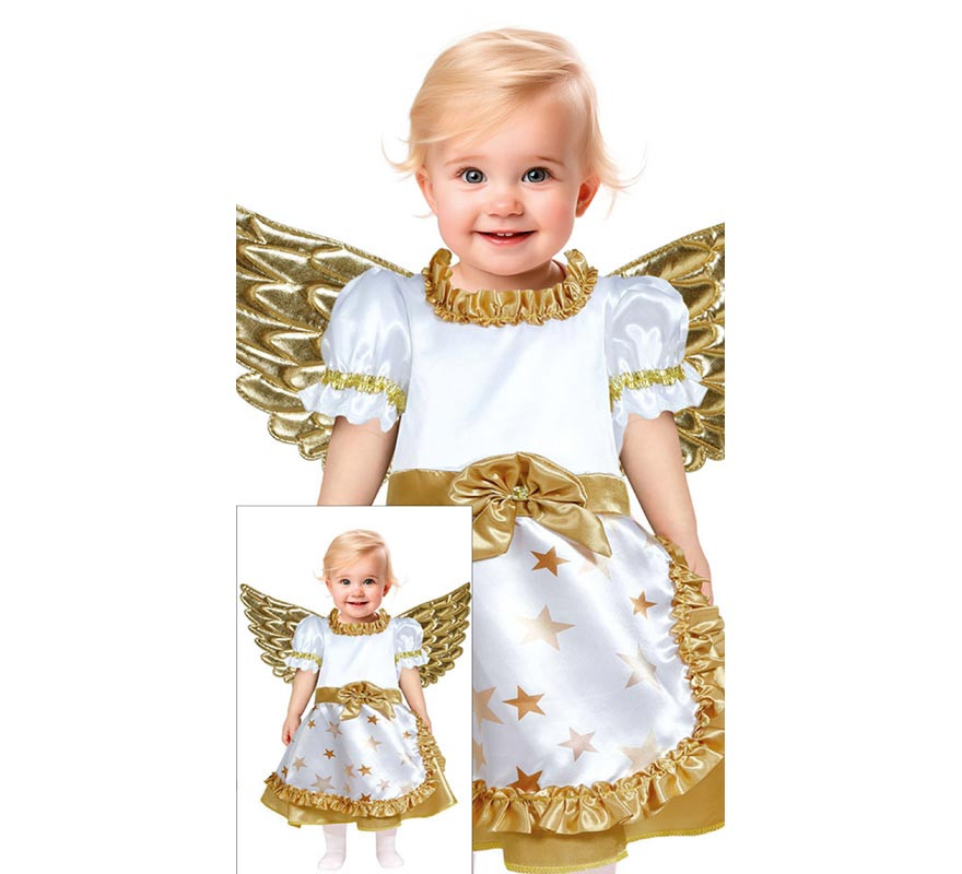 Gold Angel Costume in White Dress for Baby