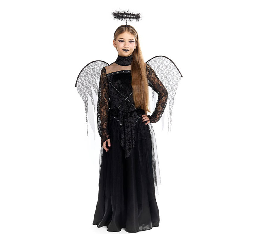 Black Angel Costume with Wings for Girls