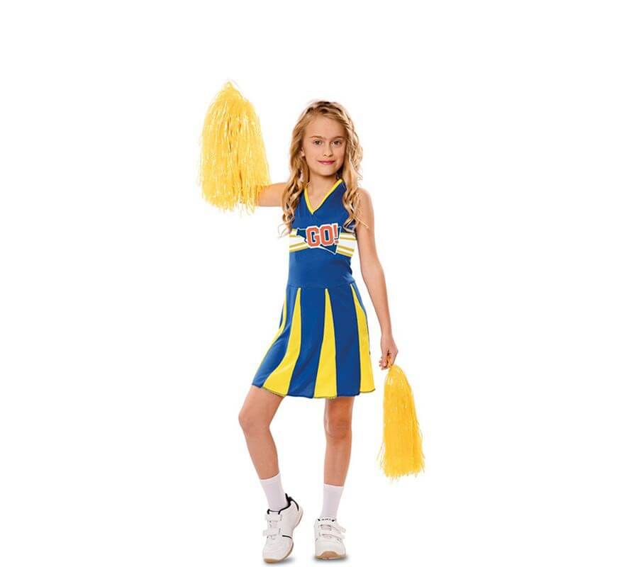 Costume Cheerleader blu e giallo per bambina