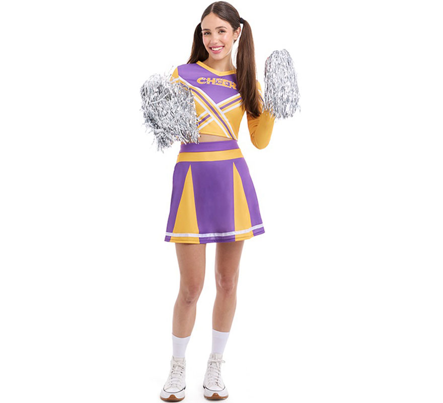 Disfraz de Animadora Cheerleader morado para mujer