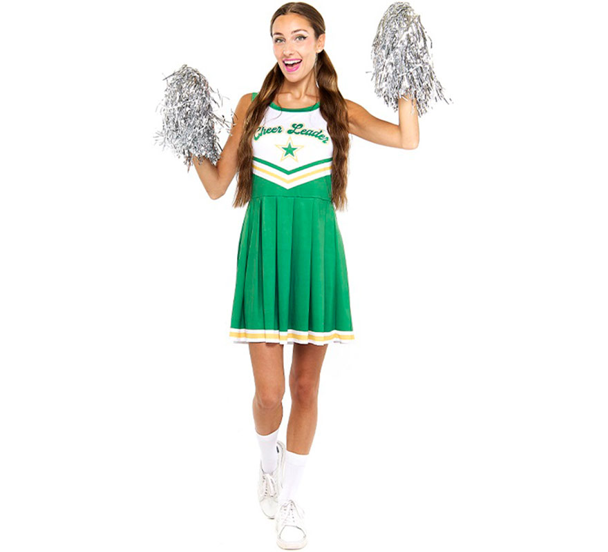 Disfraz de Animadora Cheerleader verde para mujer