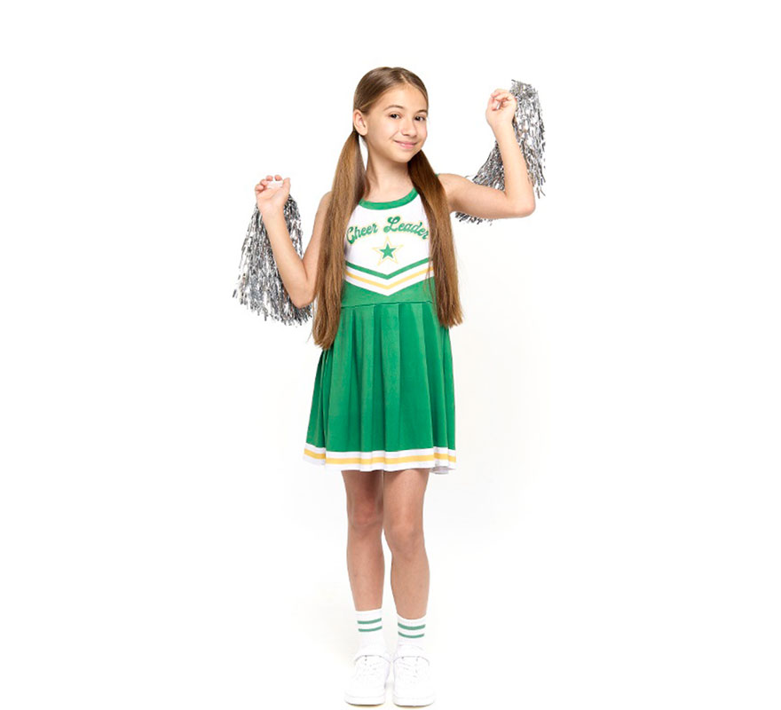 Disfraz de Animadora Cheerleader verde para niña Disfraz de Animadora Cheerleader verde para niña