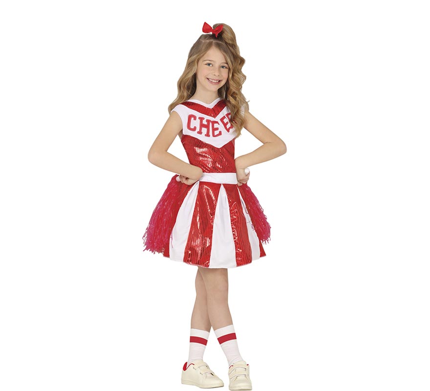 Costume da cheerleader con paillettes rosse per ragazza