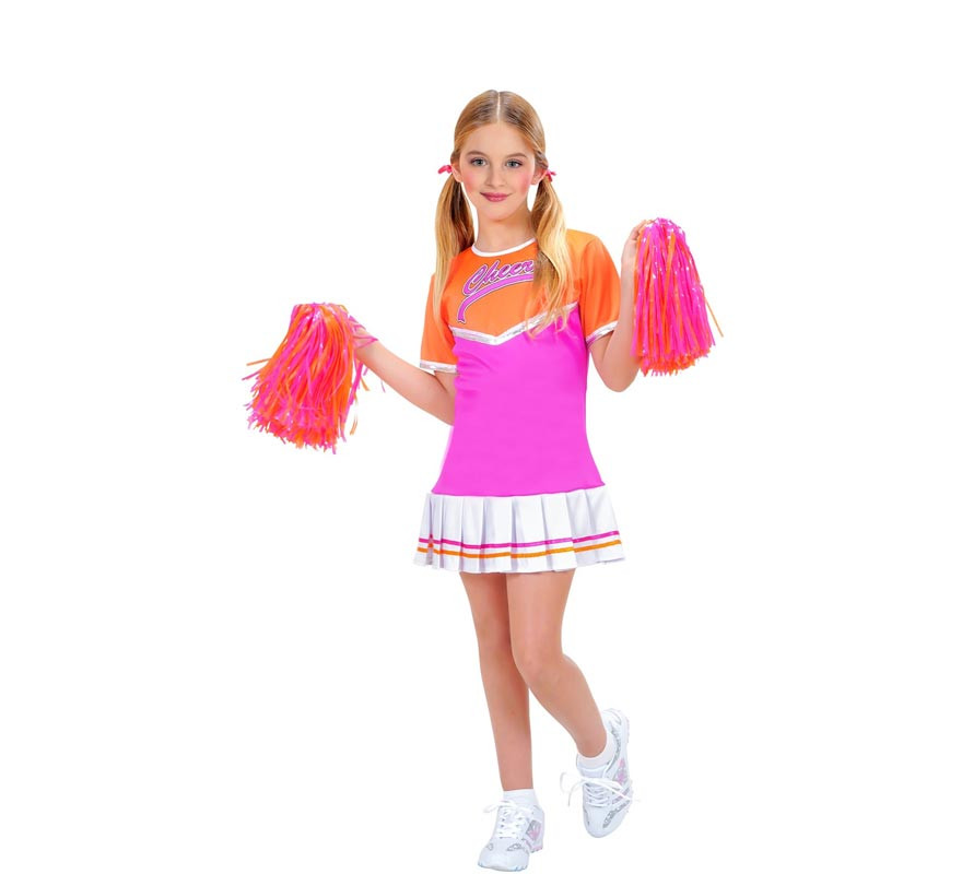 Orange and pink cheerleader costume with fringes for girls