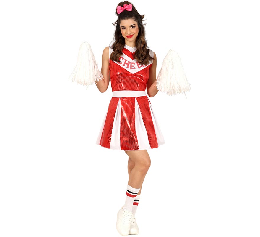 Costume da cheerleader rosso con paillettes per donna