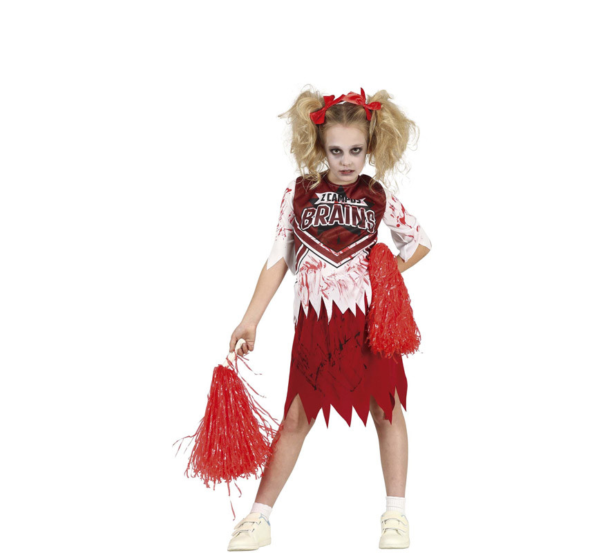 Costume da cheerleader zombie rosso e bianco per ragazza