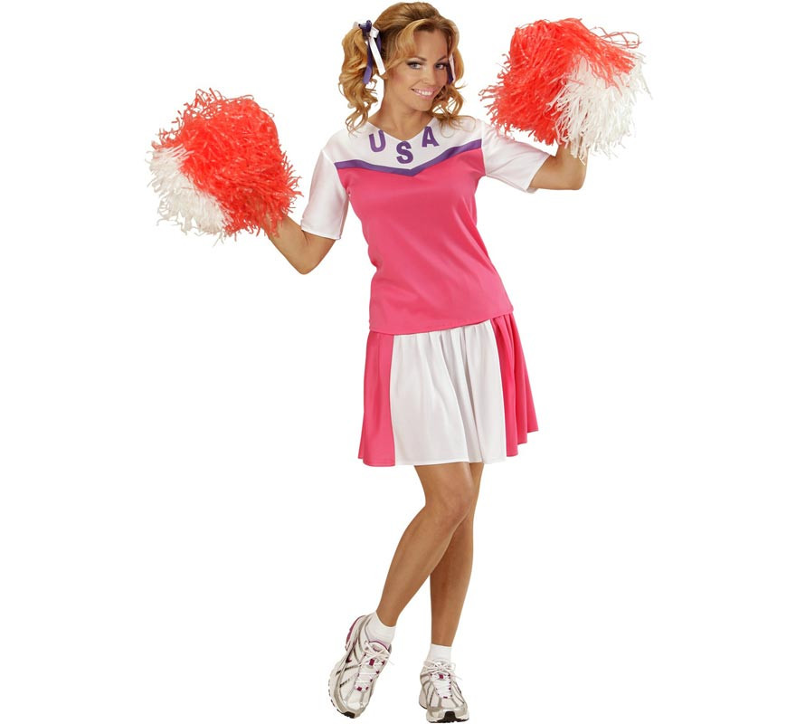 Pink and white USA Cheerleader costume for women