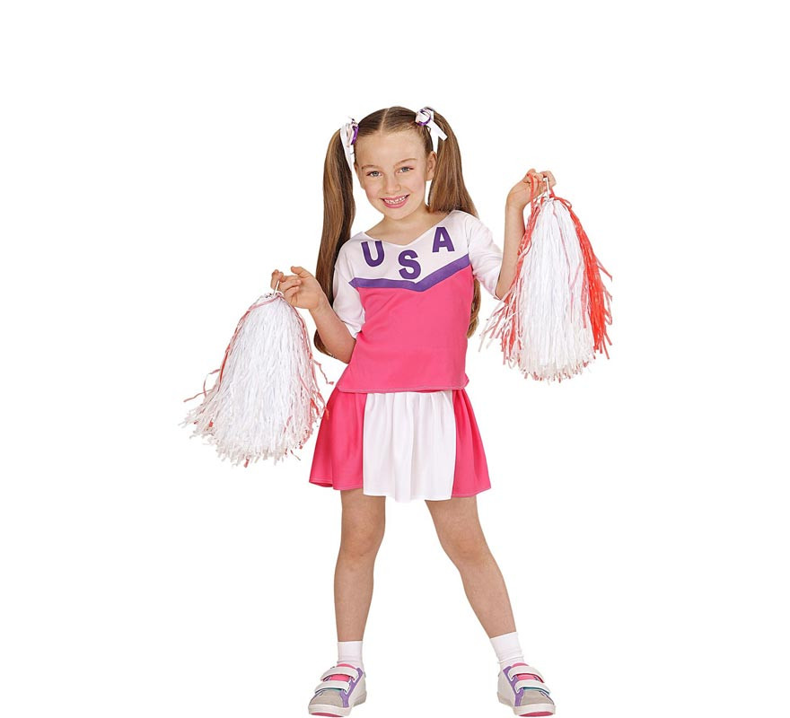 Pink and white USA Cheerleader costume for girls