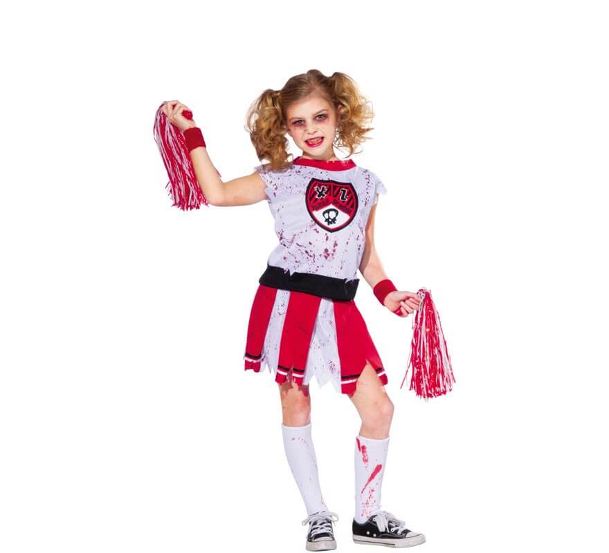 Disfraz de Animadora Roja y Blanco Zombie para niña