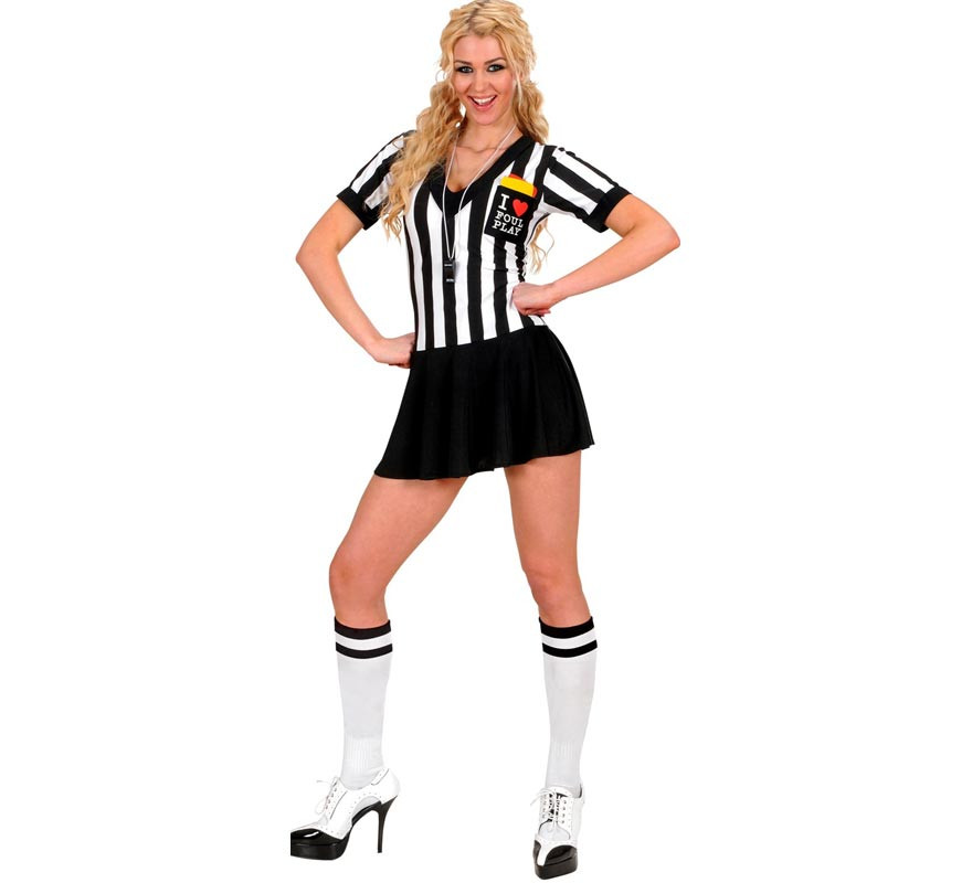 Women's Black and White Striped Referee Costume