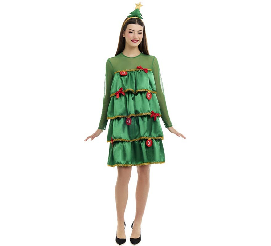 Women's Ruffled Christmas Tree Costume with Headband