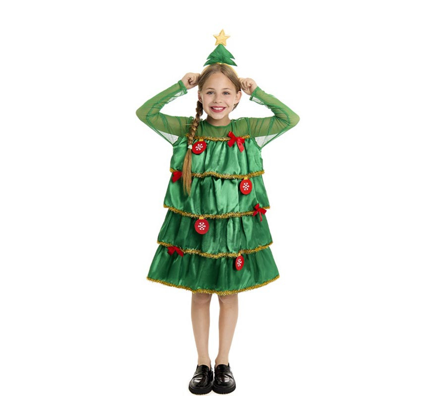 Girls Christmas Tree Ruffled Costume with Headband