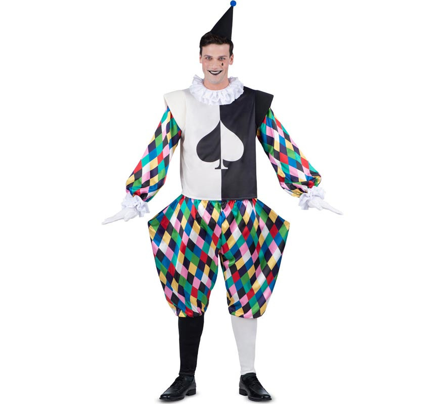 Black and multicoloured Harlequin costume for men