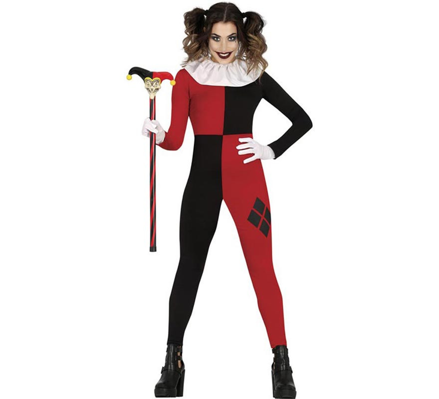 Costume da arlecchino rosso e nero per donna