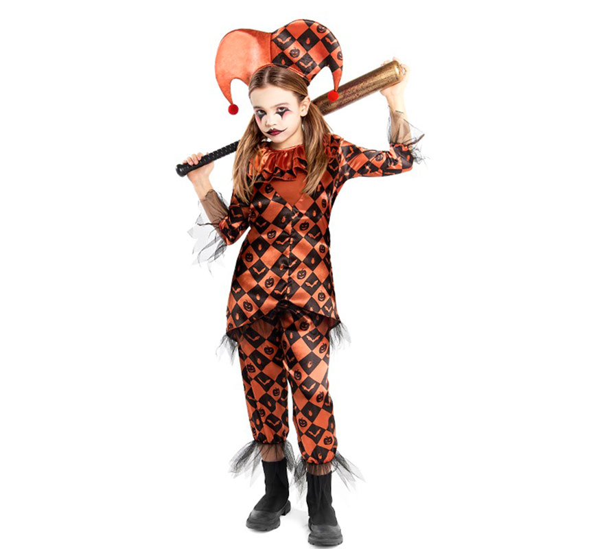 Orange Malevolent Harlequin Costume for Girls