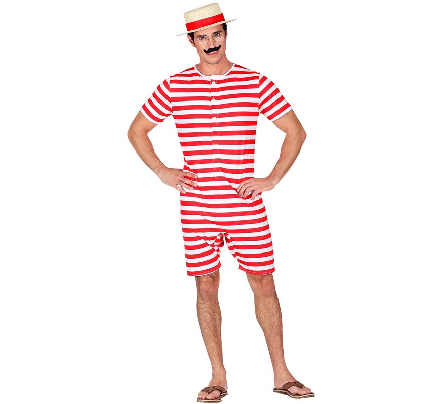 Men's Red 50s Retro Style Swim Trunks Costume