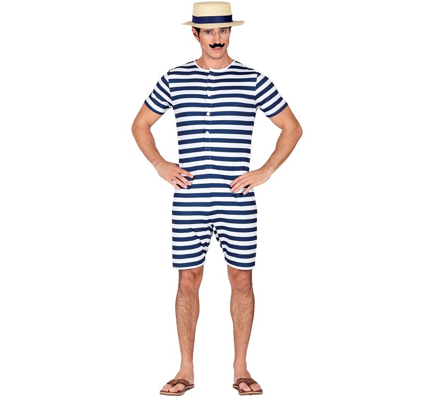 Men's Blue 50s Retro Swim Trunks Costume