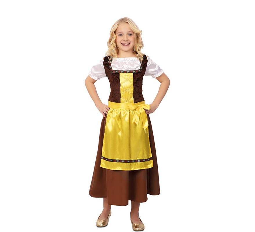 Brown and yellow classic Bavarian costume for girls