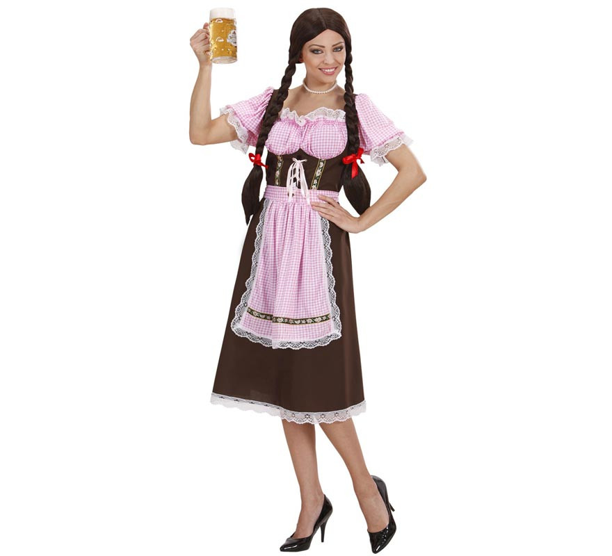 Pink and brown checkered Bavarian costume for women