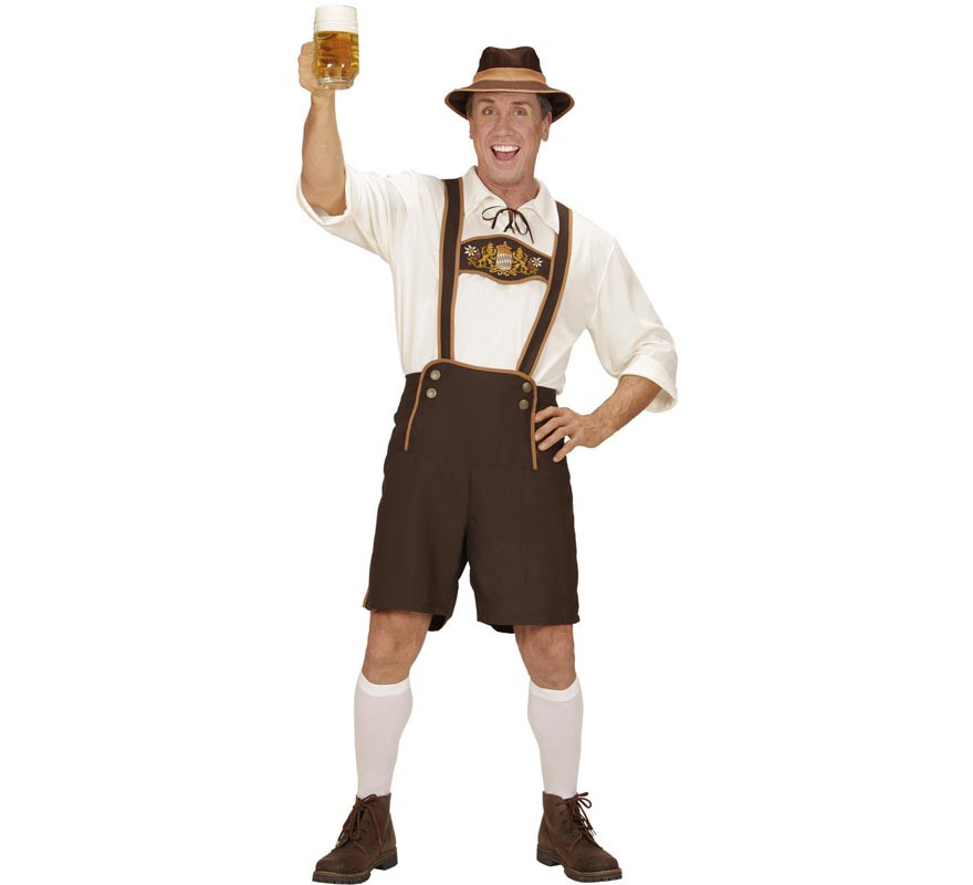 White and brown Bavarian costume with hat for men