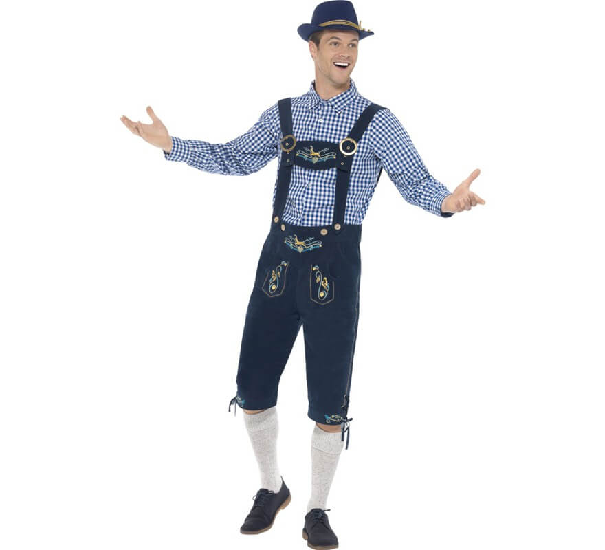 Costume Bavarois Homme Lederhosen Rouge - Déguisement Oktoberfest Avec Pantalon Brodé Et Chemise - Pour Fête De La Bière