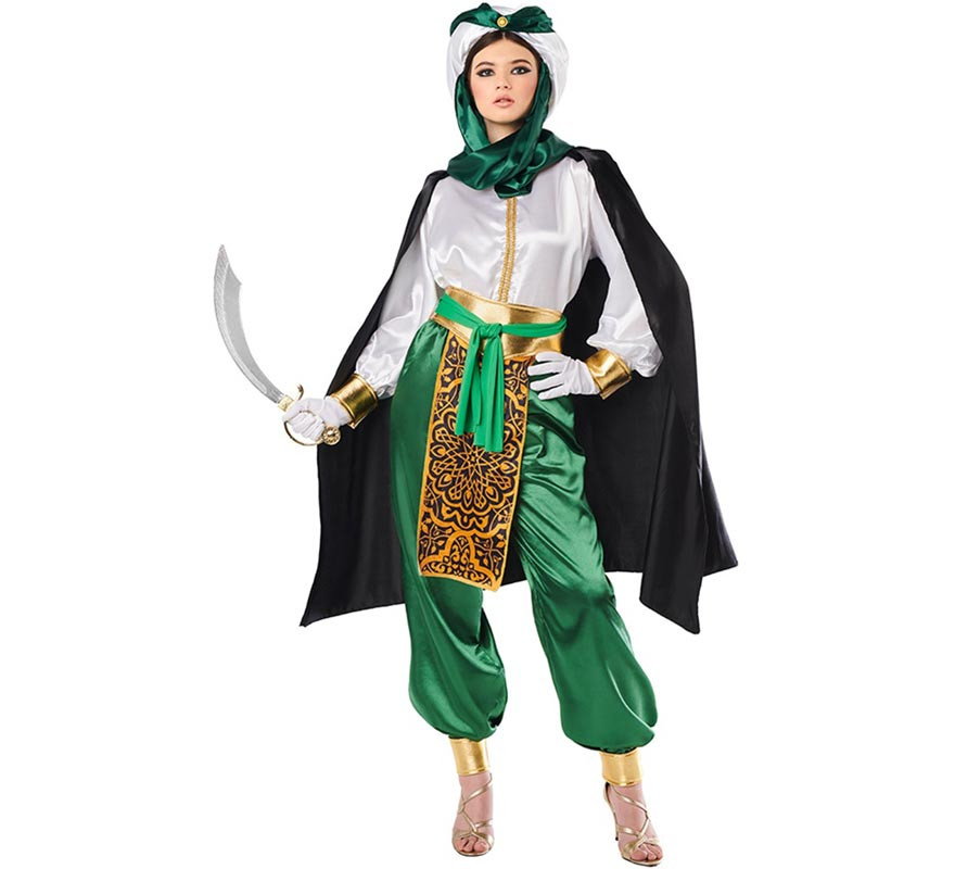Disfraz de Beduino elegante verde y blanco para mujer