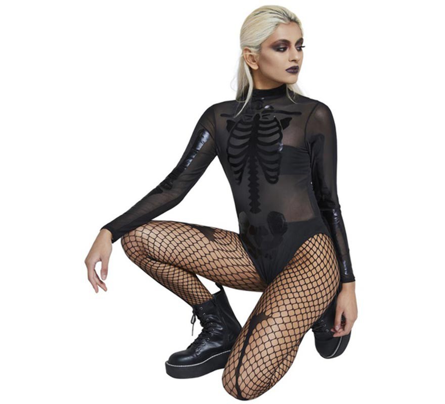 Disfraz de Body de Esqueleto transparente Negro para mujer