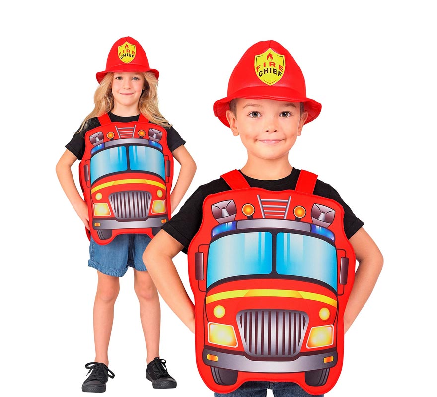 Rotes Feuerwehrmannkostüm mit Mütze für Kinder