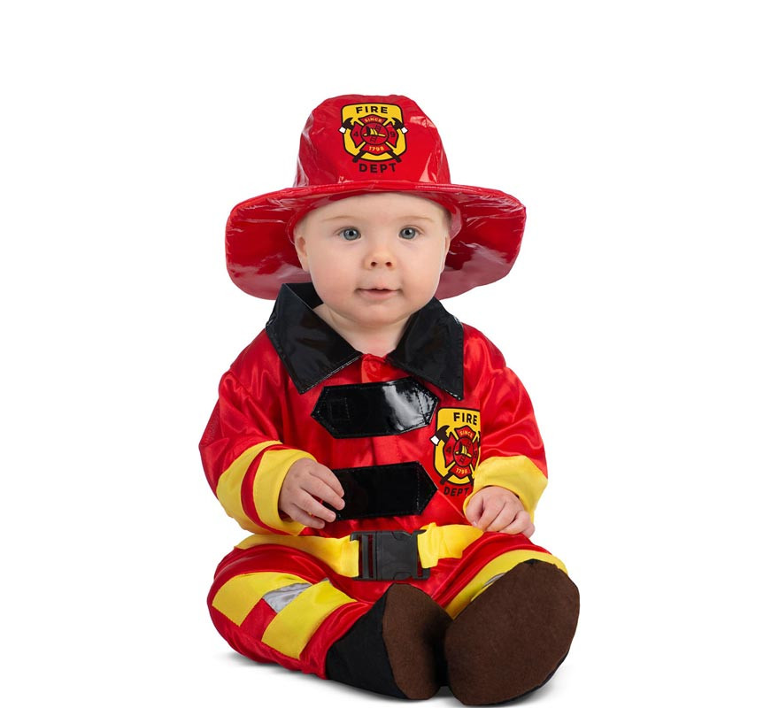 Red and yellow firefighter costume with helmet for babies