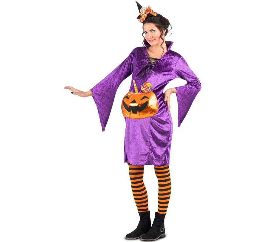 Purple Witch with Pumpkin Costume for Pregnant Woman