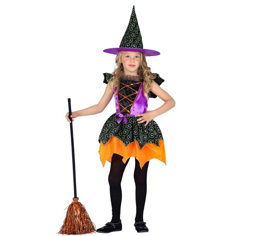 Orange and lilac witch costume for girls