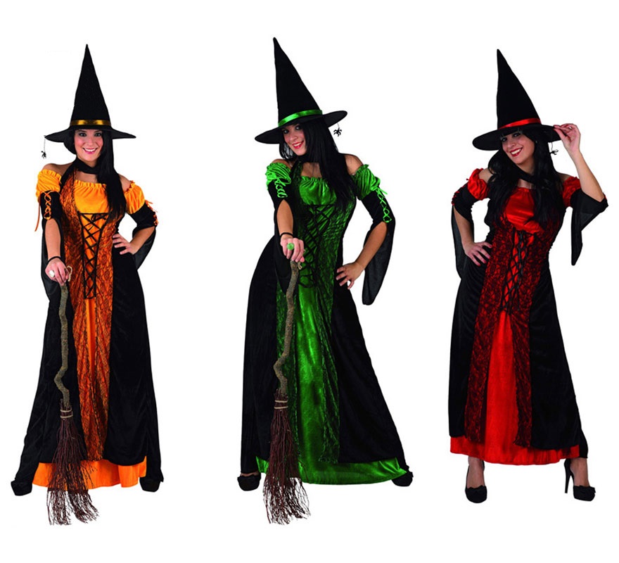 Disfraz de Bruja para mujer en 3 colores y varias tallas para Halloween