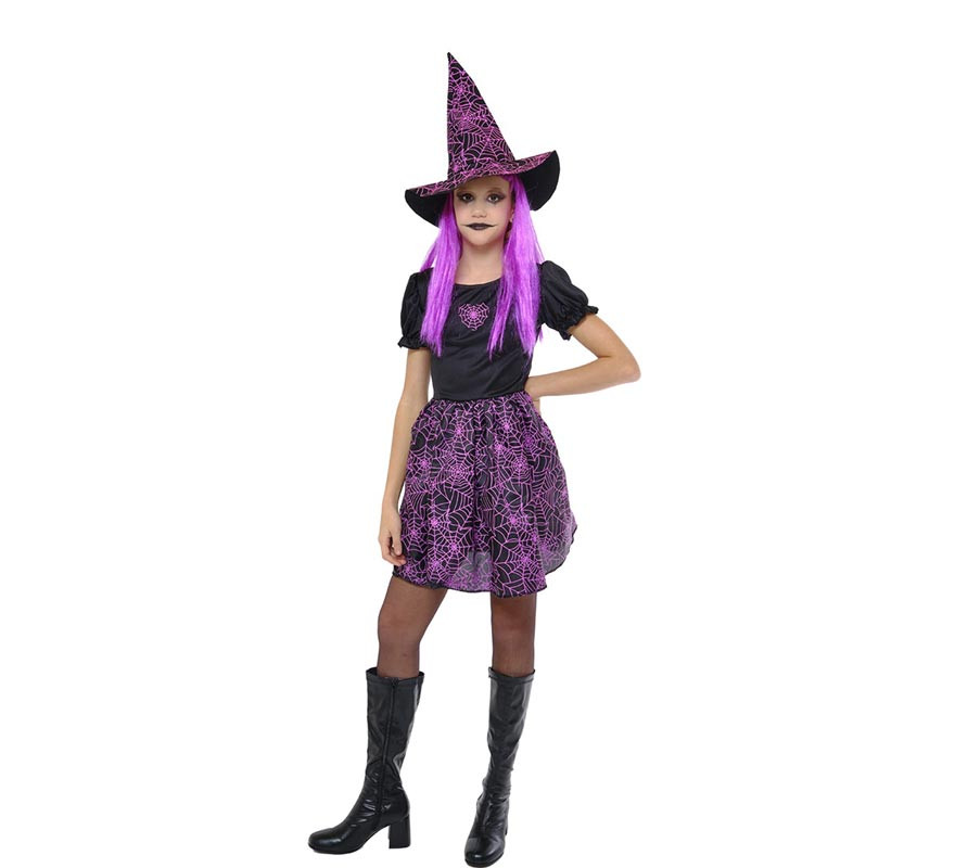 Pink neon Spiderweb witch costume for girls