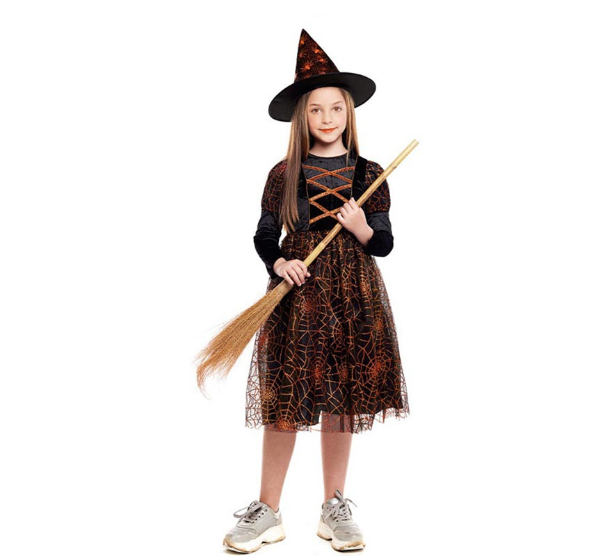 Orange Spider Web Witch Costume for Girl