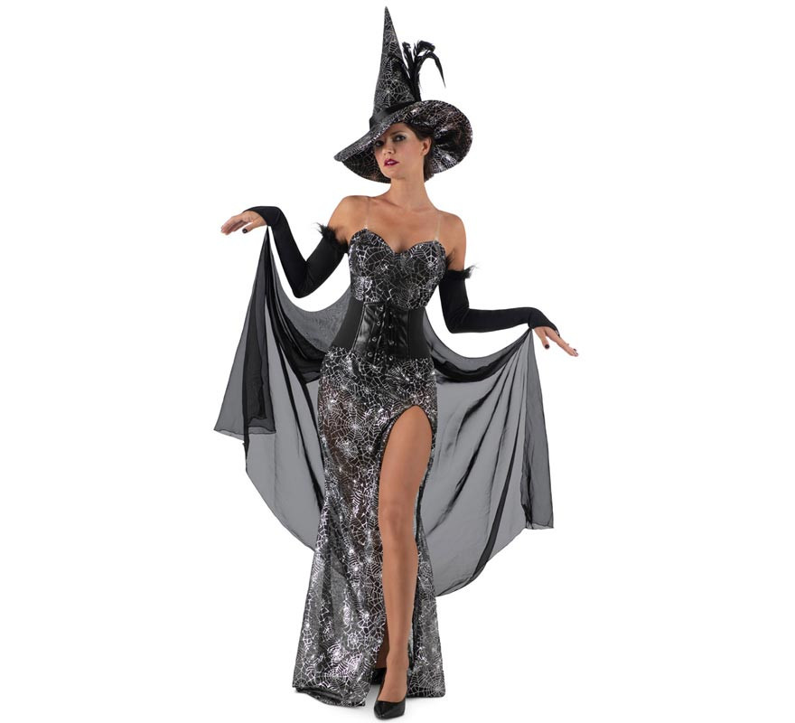 Flirty black cobwebs witch costume for women