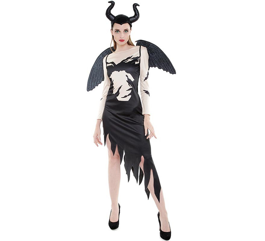 Black and white flying witch costume for women