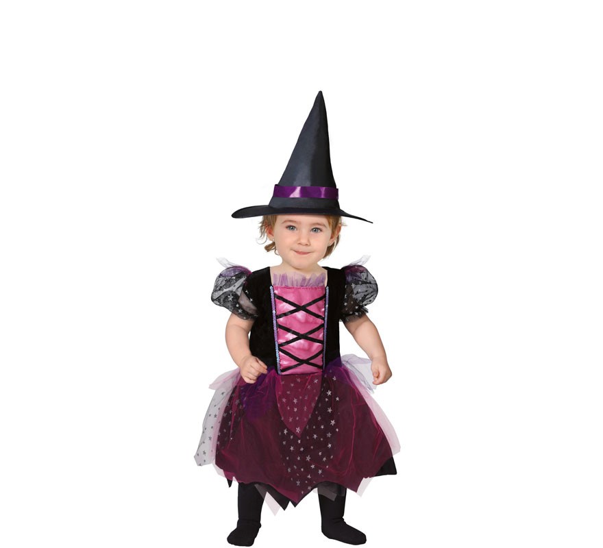 Costume enfant petite sorcière écolière rose et noir