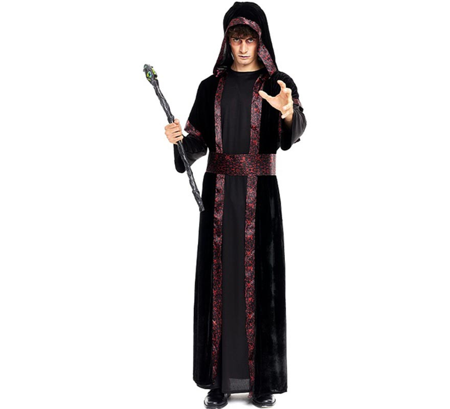 Dark Wizard Costume with Hood and Belt for Men