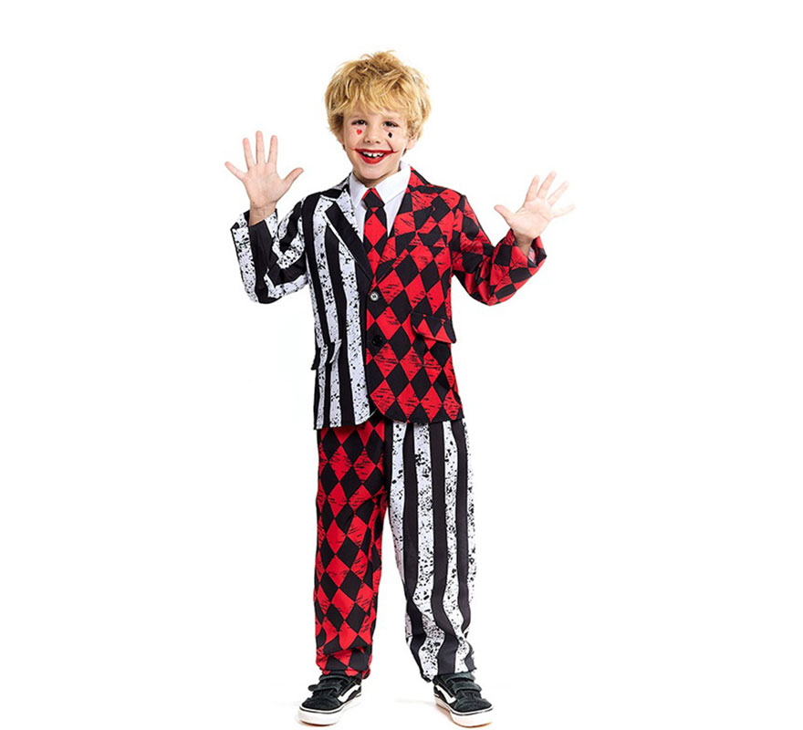 Striped and Diamond-Print Sinister Jester Costume for Boys
