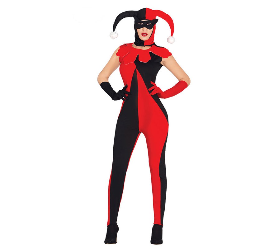 Disfraz de Bufona rojo y negro para mujer