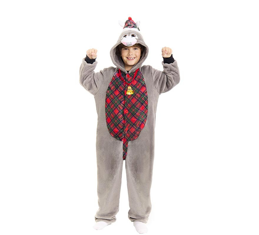 Kids Christmas Tartan Hooded Donkey Costume