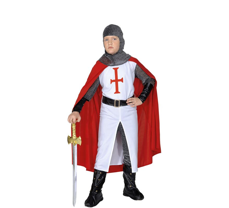 White and red crusader knight costume for children