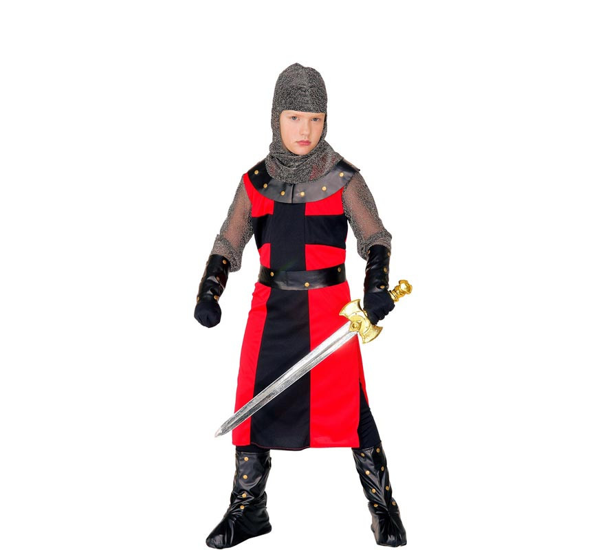 Medieval Knight costume with black and red bracelets for children