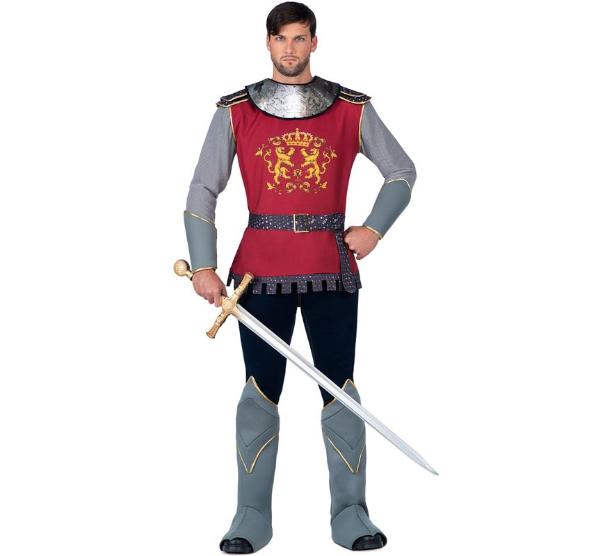 Red and grey medieval knight costume for men