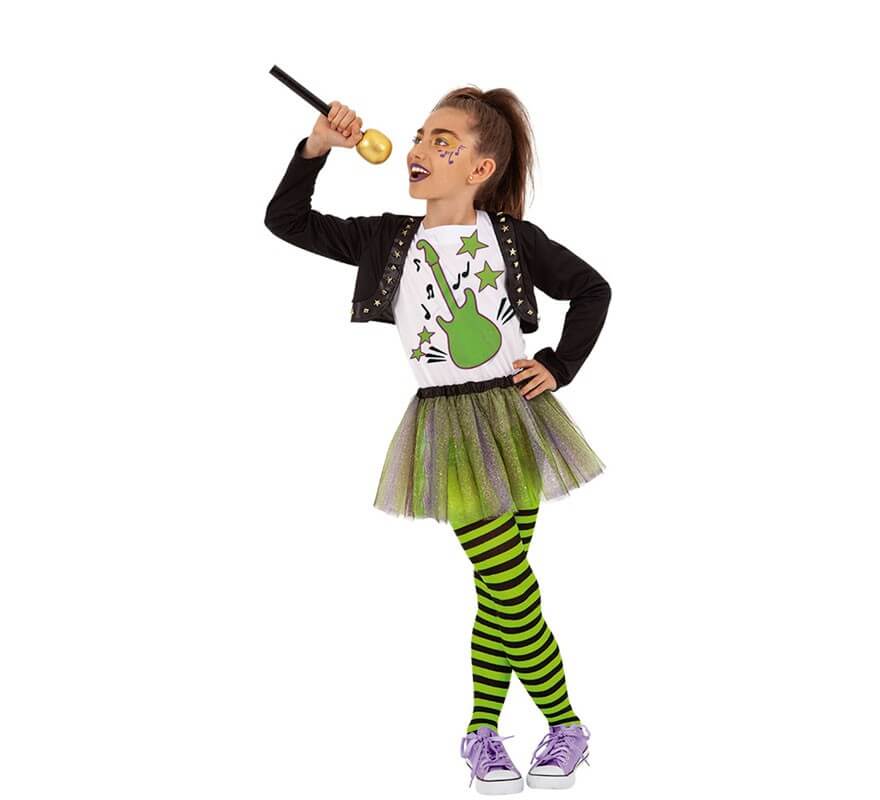 caliente Arte alumno Disfraz de Cantante Pop Verde para niña