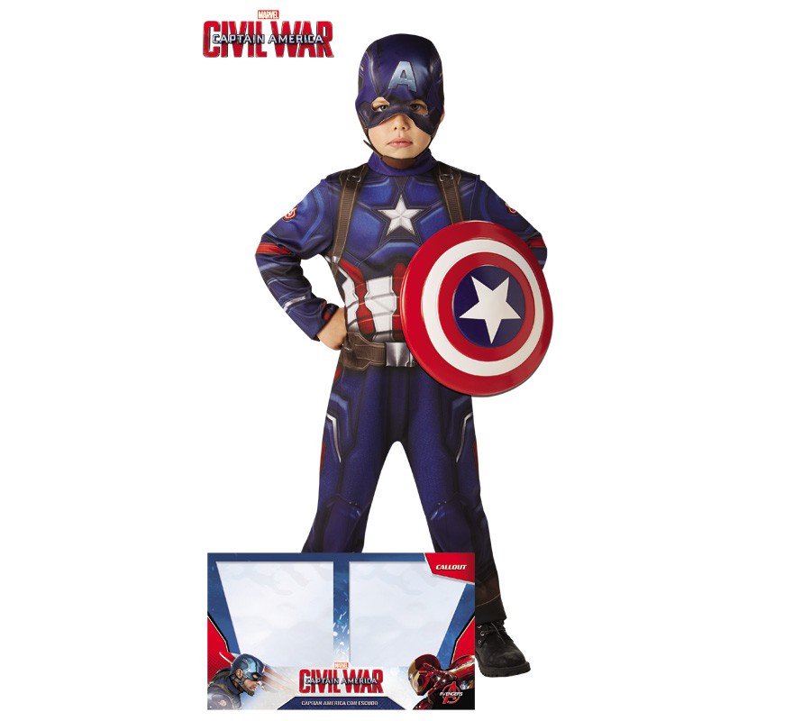 Disfraz de Capitán America Classic con Escudo en caja para niño