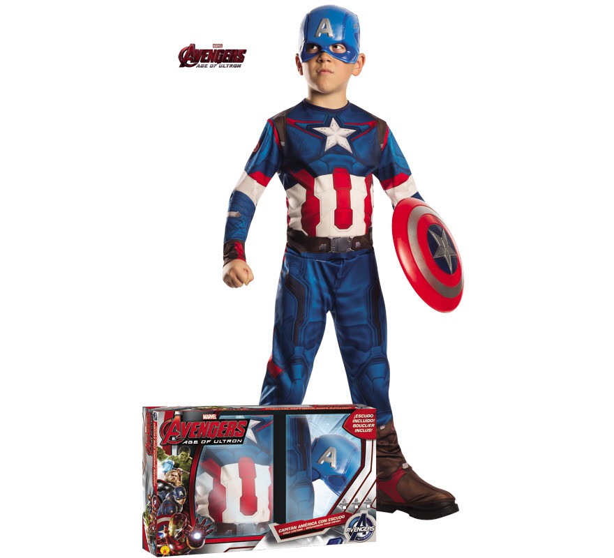 Disfraz de Capitán América con escudo en caja para niño